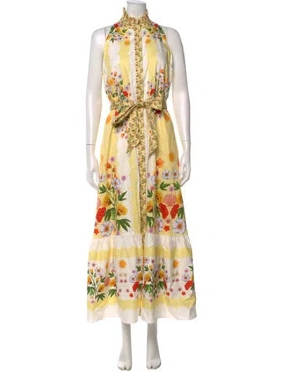 Pre-owned Borgo De Nor Floral Print Long Dress In Yellow