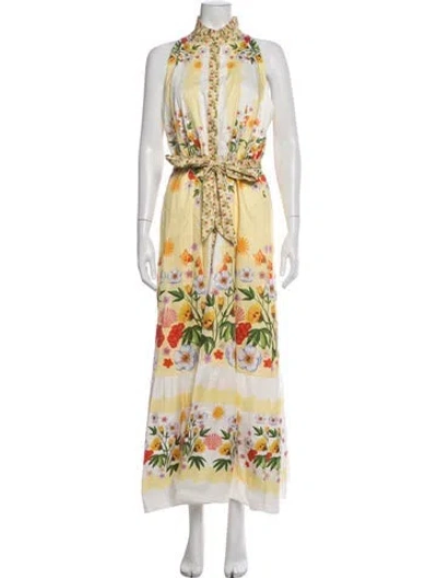 Pre-owned Borgo De Nor Floral Print Long Dress In Yellow