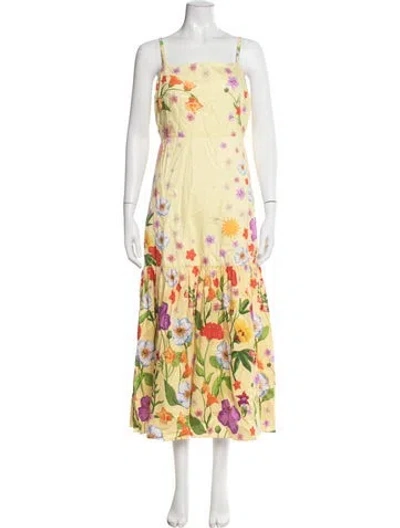 Pre-owned Borgo De Nor Floral Print Long Dress In Yellow