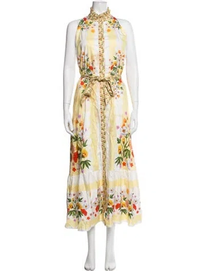 Pre-owned Borgo De Nor Floral Print Long Dress In Yellow