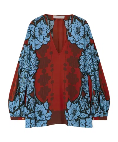 Borgo De Nor Stellan Floral-print Crepe De Chine Blouse In Blue