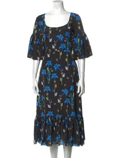 Pre-owned Borgo De Nor Floral Print Midi Length Dress In Black