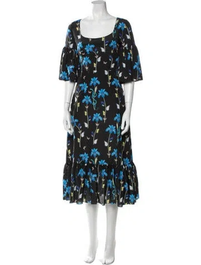 Pre-owned Borgo De Nor Floral Print Midi Length Dress In Black