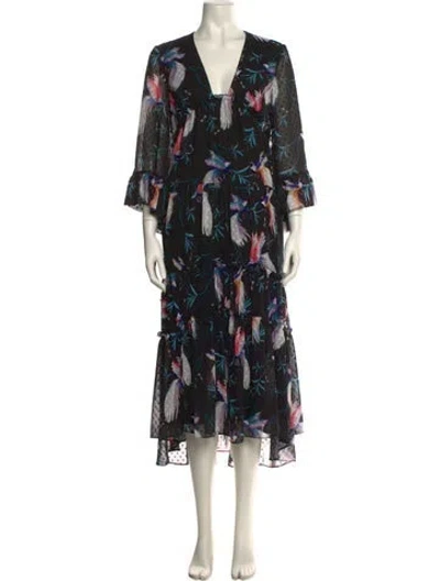 Pre-owned Borgo De Nor Floral Print Midi Length Dress In Black