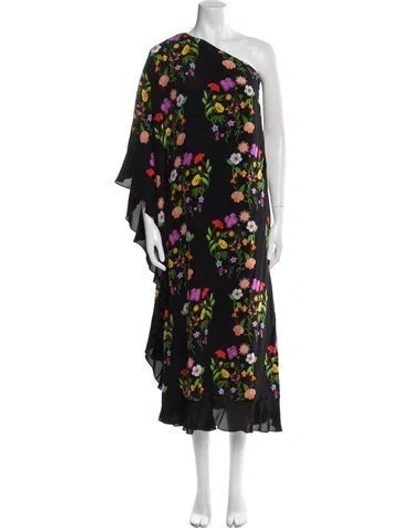 Pre-owned Borgo De Nor Floral Print Midi Length Dress In Black