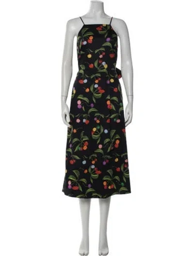 Pre-owned Borgo De Nor Floral Print Midi Length Dress In Black