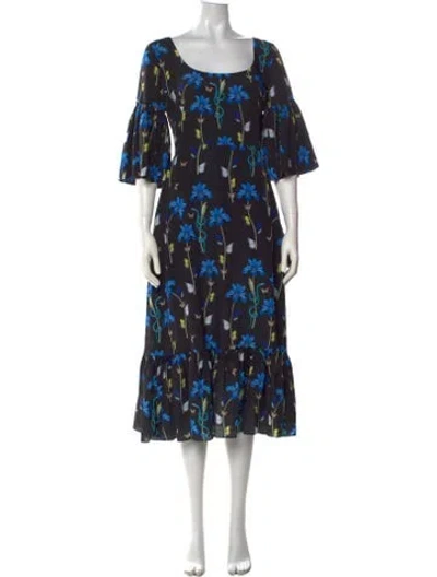 Pre-owned Borgo De Nor Floral Print Midi Length Dress In Black