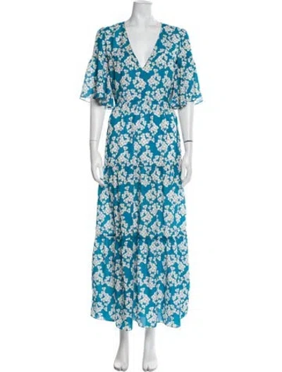 Pre-owned Borgo De Nor Floral Print Midi Length Dress In Blue