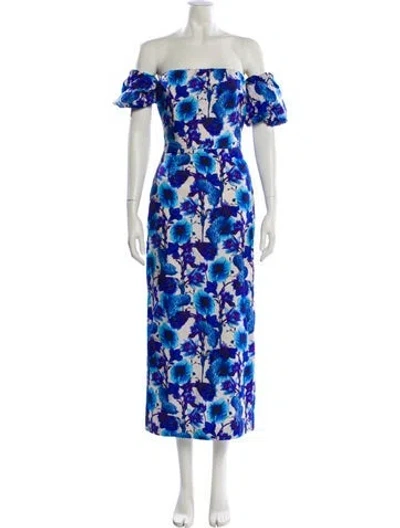 Pre-owned Borgo De Nor Floral Print Midi Length Dress In Blue