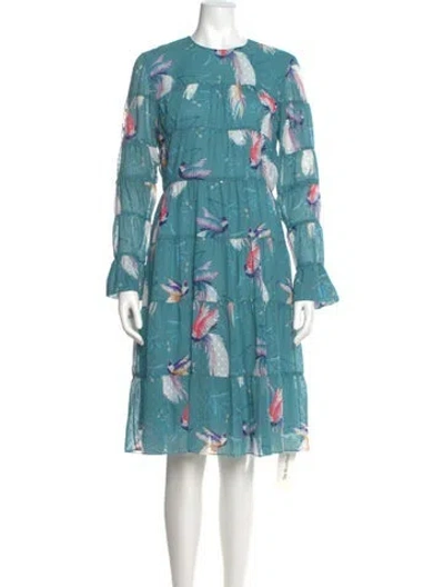 Pre-owned Borgo De Nor Floral Print Midi Length Dress In Blue