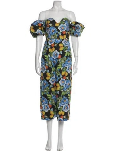 Pre-owned Borgo De Nor Floral Print Midi Length Dress In Blue