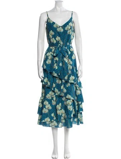 Pre-owned Borgo De Nor Floral Print Midi Length Dress In Blue