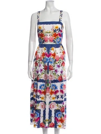 Pre-owned Borgo De Nor Floral Print Midi Length Dress In Blue