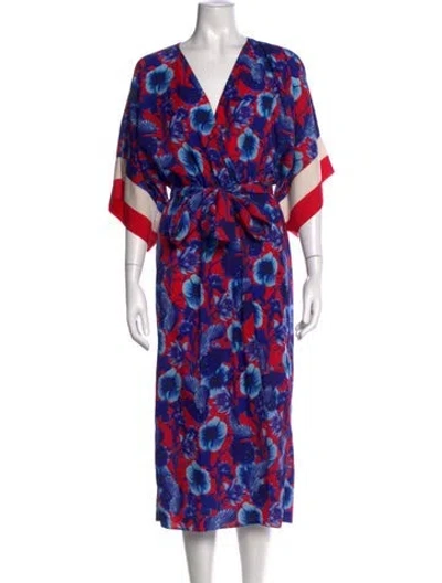 Pre-owned Borgo De Nor Floral Print Midi Length Dress In Blue
