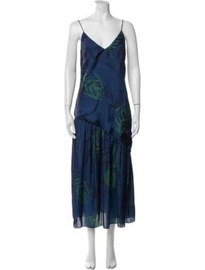 Pre-owned Borgo De Nor Floral Print Midi Length Dress In Blue