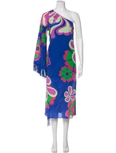 Pre-owned Borgo De Nor Floral Print Midi Length Dress In Blue
