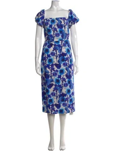 Pre-owned Borgo De Nor Floral Print Midi Length Dress In Blue