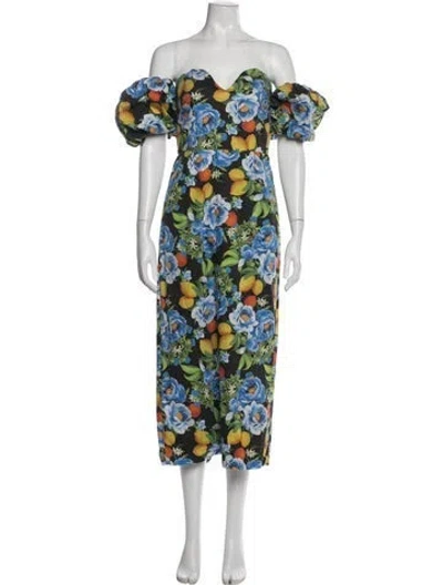 Pre-owned Borgo De Nor Floral Print Midi Length Dress In Blue