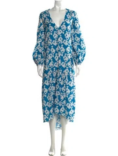 Pre-owned Borgo De Nor Floral Print Midi Length Dress In Blue