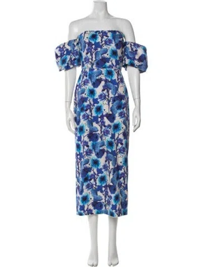 Pre-owned Borgo De Nor Floral Print Midi Length Dress In Blue