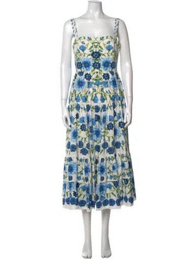 Pre-owned Borgo De Nor Floral Print Midi Length Dress In Blue