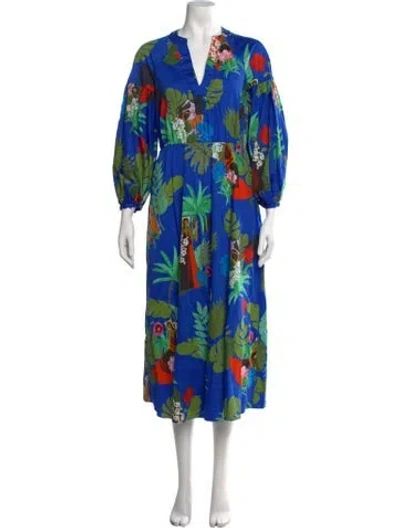 Pre-owned Borgo De Nor Floral Print Midi Length Dress In Blue