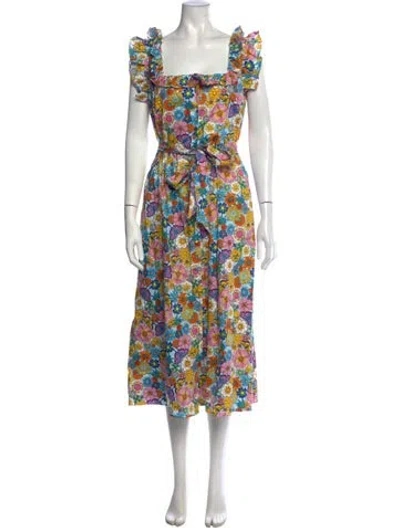 Pre-owned Borgo De Nor Floral Print Midi Length Dress In Blue