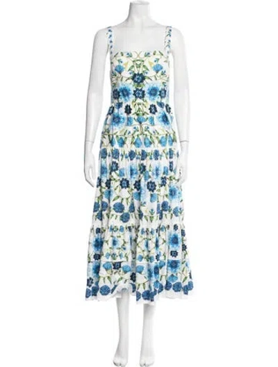 Pre-owned Borgo De Nor Floral Print Midi Length Dress In Blue/green/white