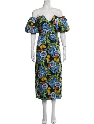 Pre-owned Borgo De Nor Floral Print Midi Length Dress In Green