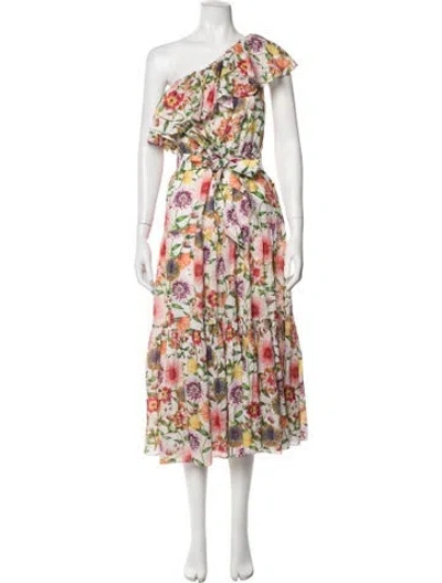 Pre-owned Borgo De Nor Floral Print Midi Length Dress In Green/orange/pink