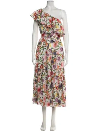 Pre-owned Borgo De Nor Floral Print Midi Length Dress In Green/orange/pink