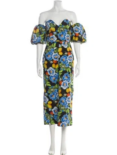 Pre-owned Borgo De Nor Floral Print Midi Length Dress In Multi