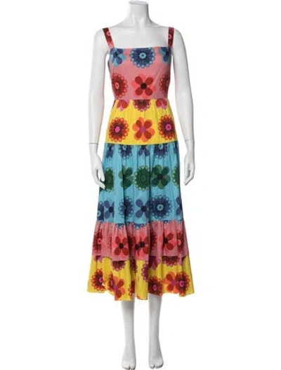 Pre-owned Borgo De Nor Floral Print Midi Length Dress In Multicolor