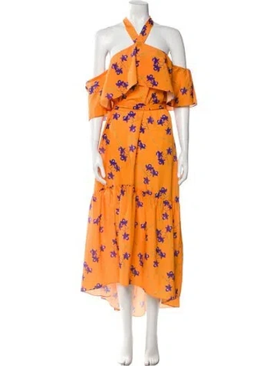 Pre-owned Borgo De Nor Floral Print Midi Length Dress In Orange