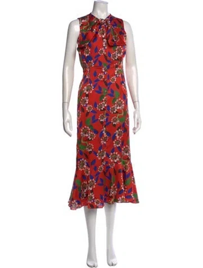 Pre-owned Borgo De Nor Floral Print Midi Length Dress In Orange