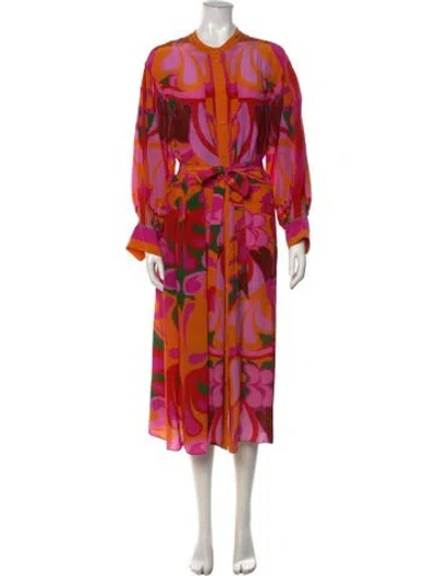 Pre-owned Borgo De Nor Floral Print Midi Length Dress In Orange