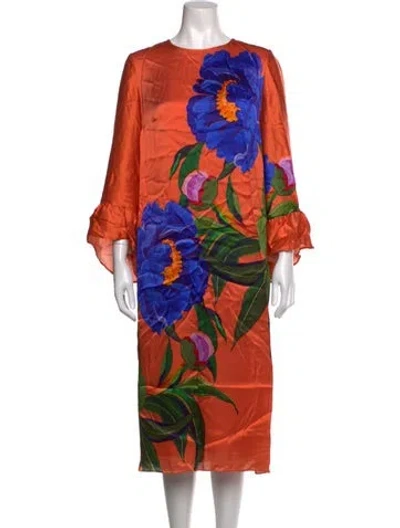Pre-owned Borgo De Nor Floral Print Midi Length Dress In Orange
