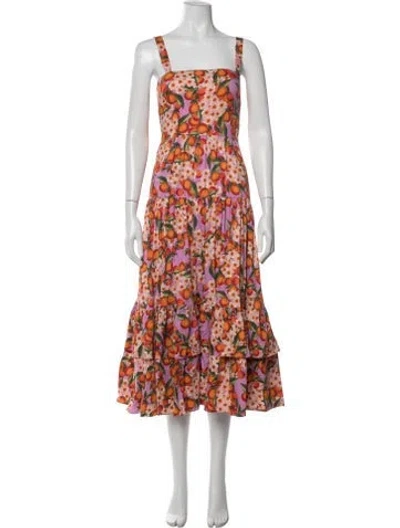 Pre-owned Borgo De Nor Floral Print Midi Length Dress In Orange/purple