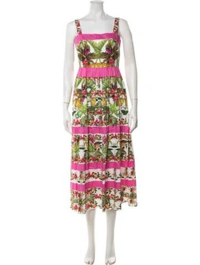 Pre-owned Borgo De Nor Floral Print Midi Length Dress In Pink/white