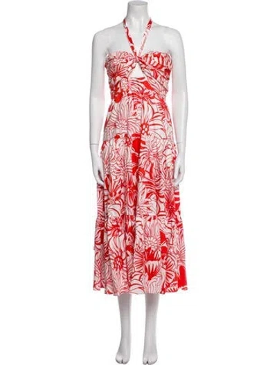 Pre-owned Borgo De Nor Floral Print Midi Length Dress In Red