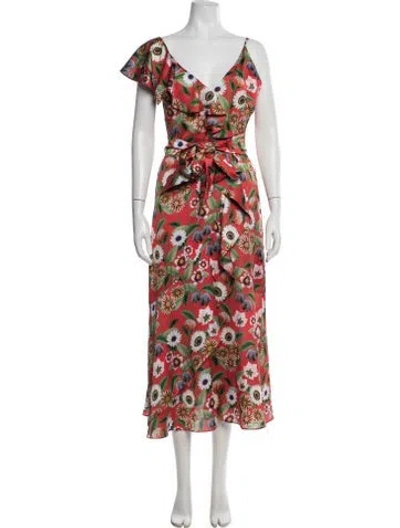Pre-owned Borgo De Nor Floral Print Midi Length Dress In Red