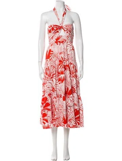 Pre-owned Borgo De Nor Floral Print Midi Length Dress In Red