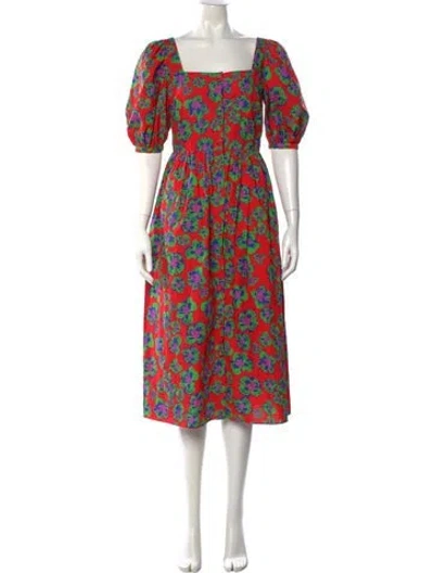 Pre-owned Borgo De Nor Floral Print Midi Length Dress In Red
