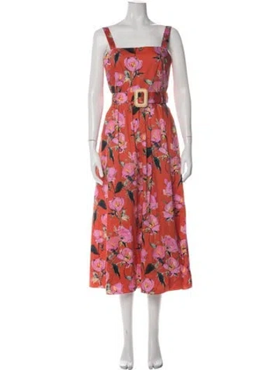 Pre-owned Borgo De Nor Floral Print Midi Length Dress In Red