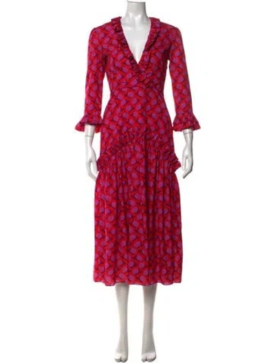 Pre-owned Borgo De Nor Floral Print Midi Length Dress In Red