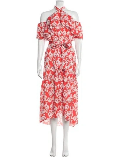 Pre-owned Borgo De Nor Floral Print Midi Length Dress In Red