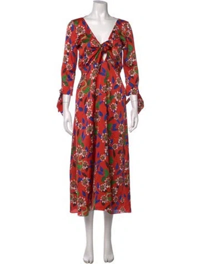 Pre-owned Borgo De Nor Floral Print Midi Length Dress In Red