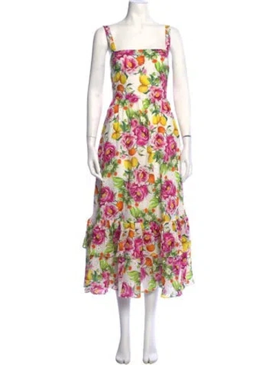 Pre-owned Borgo De Nor Floral Print Midi Length Dress W/ Tags In White