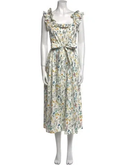 Pre-owned Borgo De Nor Floral Print Midi Length Dress In White