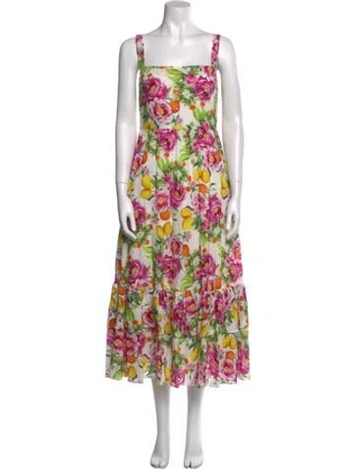Pre-owned Borgo De Nor Floral Print Midi Length Dress In White